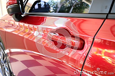 door handle of red car, transportation industry Stock Photo