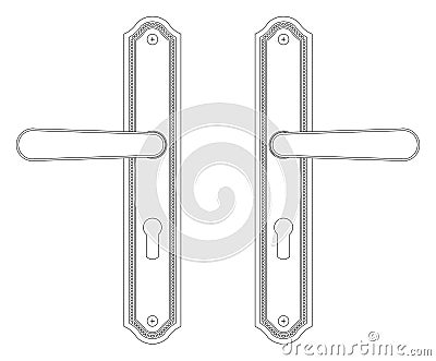 Door handle, true to scale, classic style, left and right, scalable, customizable. Architectural drawing Stock Photo