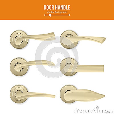 Door Handle Vector. Set Realistic Classic Element On White Background. Metal Gold Door Handle Lock. Stock Vector Illustration