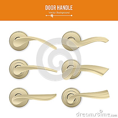 Door Handle Vector. Set Realistic Classic Element On White Background. Metal Gold Door Handle Lock. Stock Vector Illustration