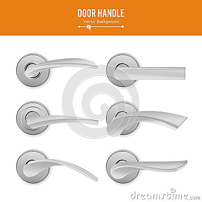 Door Handle Vector. Set Realistic Classic Element On White Background. Metal Silver Door Handle Lock. Stock Vector Illustration