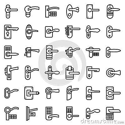 Door handles icons set, outline style Vector Illustration