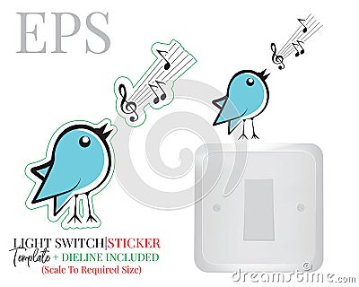Singing bird silhouette, vector. Light switch sticker. Blue Bird illustration isolated on white background. Wall decals Vector Illustration