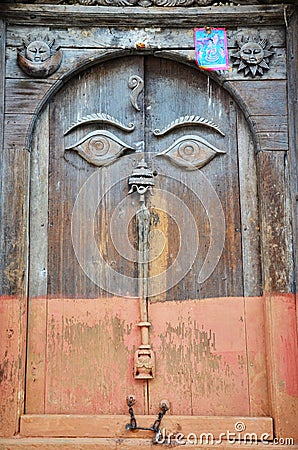 Door in Hanuman Dhoka Basantapur Durbar square at Kathmandu Stock Photo