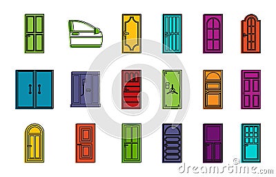 Door icon set, color outline style Stock Photo