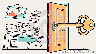 Door key computer world, digital access, online world, tech entry, Vector Design, Generative AI Vector Illustration