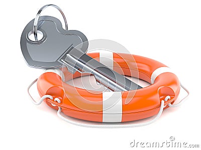 Door key in heart shape with life buoy Cartoon Illustration