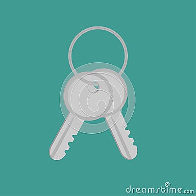 Door keys with ring. Flat design style. Vector Illustration