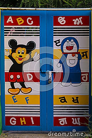 Door of a kids playing room Editorial Stock Photo