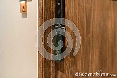 Door knob with blank doorhanger mock up Stock Photo