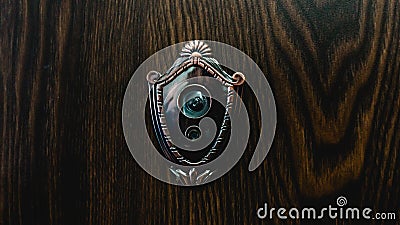 door lens peephole on lwooden. antique style Stock Photo