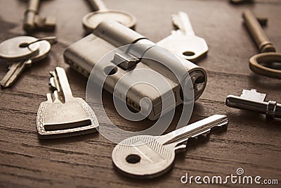 Door lock with keys Stock Photo