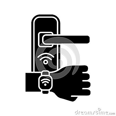 Door lock opened with NFC bracelet glyph icon Vector Illustration