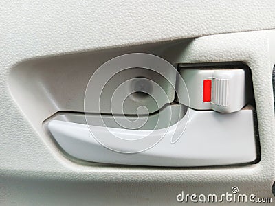the door lock is in the unlocked position and the door can be opened Stock Photo