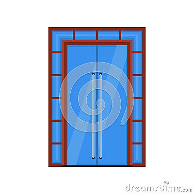 Door mirror vector icon interior frame blue glass. Cartoon inside flat architecture closed entrance. Office transparent exit Vector Illustration