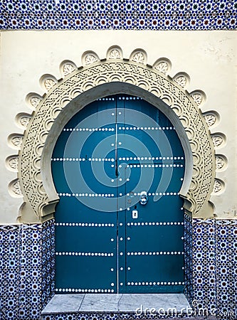 Door of old mosque, Tanger, Morocco Stock Photo