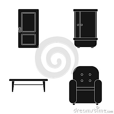 Door, shower, coffee table, armchair.Furniture set collection icons in black style vector symbol stock illustration web. Vector Illustration