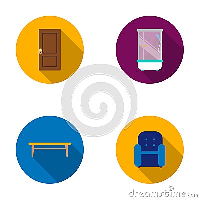 Door, shower, coffee table, armchair.Furniture set collection icons in flat style vector symbol stock illustration web. Vector Illustration