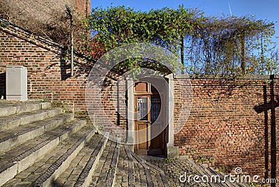 Door on the 400 steps stairway, Liege Stock Photo