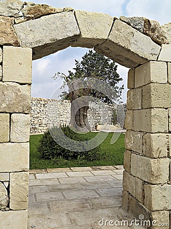 Door of stone with keystone Stock Photo