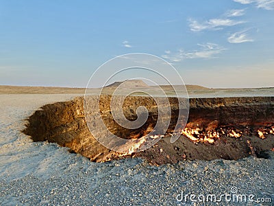 Door to hell or Darvaza gas crater in Turkmenistan Stock Photo