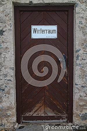 Door to winter refuge on Neue Prager HÃ¼tte hut, Grossvenediger 3666 m Editorial Stock Photo