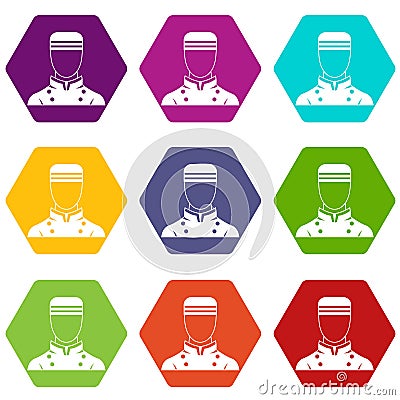 Doorman icon set color hexahedron Vector Illustration