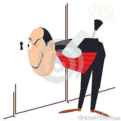 Doorman peeks through keyhole. Illustration for internet and mobile website Vector Illustration