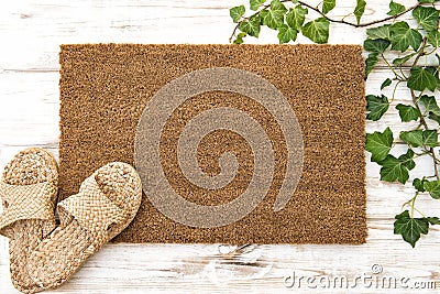 Doormat mock up Floral template mockup house shoes Stock Photo