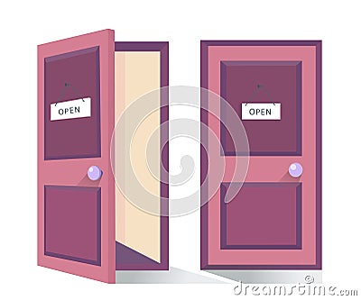 Doors closed and open. Cartoon vector illustration. Vector Illustration