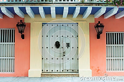 Doors of colonial building in Cartagena, Colombia Stock Photo