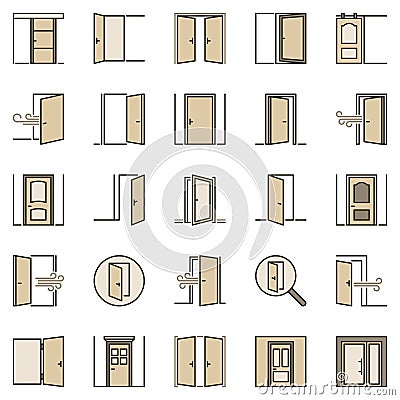 Doors colored icons set - Exit Door concept vector signs Vector Illustration