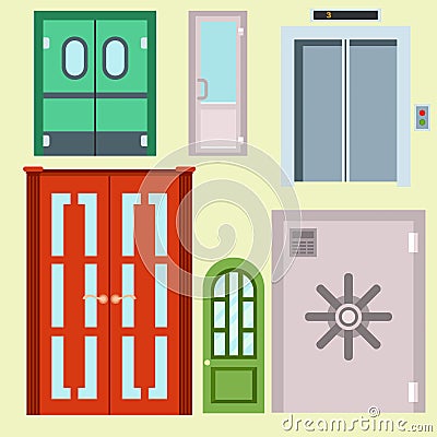 Doors isolated vector illustration entrance doorway home house interior exit design architecture entry set enter object Vector Illustration