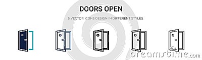 Doors open icon in filled, thin line, outline and stroke style. Vector illustration of two colored and black doors open vector Vector Illustration