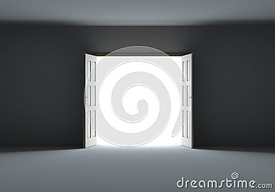 Doors opening to show bright light in the darkness Cartoon Illustration