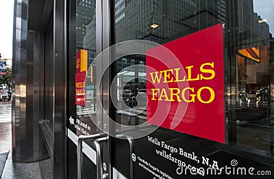 Doors of a Wells Fargo branch in New York City. Editorial Stock Photo