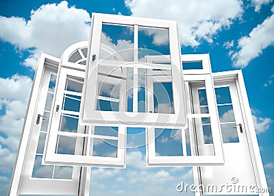 Doors and windows catalogue, sky Stock Photo