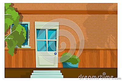 Doorstep facade. House wall exterior. Cartoon building Vector Illustration