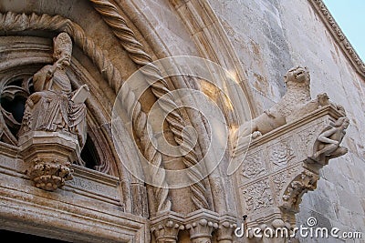 Doorway detail of Cathedral of Saint Mark in Korcula old town, C Stock Photo