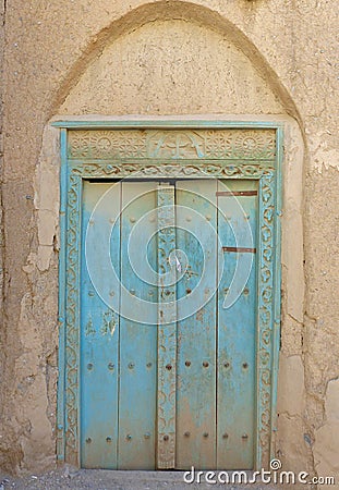 Doorway in the part-ruined village of Al Hamra in Oman Stock Photo