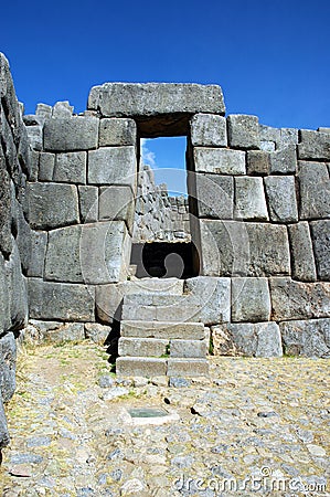 Doorway in Sacsayhuaman Ruins Stock Photo