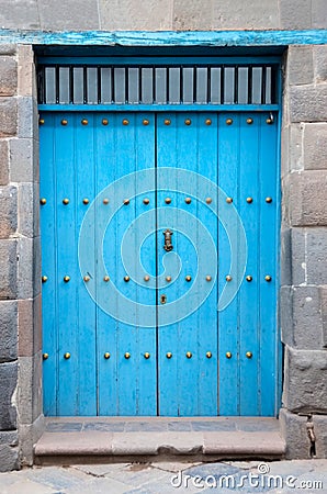 Doorway vintage blue Peru Stock Photo