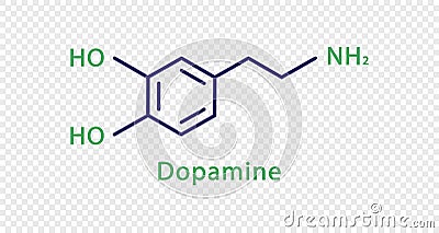 Dopamine chemical formula. Dopamine structural chemical formula isolated on transparent background. Vector Illustration