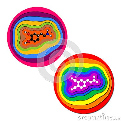 Dopamine happiness hormone molecule. Vector Illustration