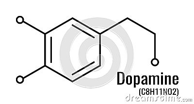 Dopamine molecule, chemical formula Vector Illustration