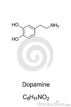 Dopamine molecule, skeletal formula Vector Illustration