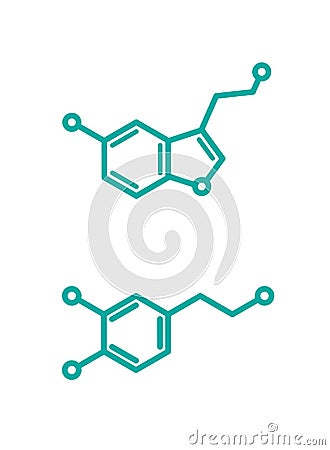 Dopamine and serotonin molecular structure. neurotransmitter molecule Cartoon Illustration