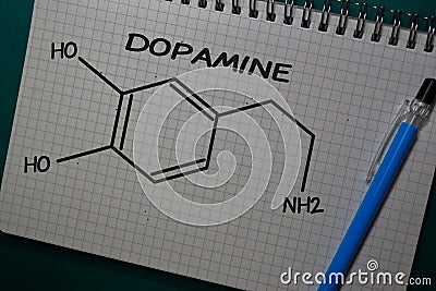 Dopamine write on a book. Structural chemical formula. Education concept Stock Photo