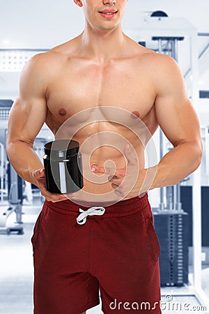 Doping anabolic protein bodybuilder bodybuilding gym portrait format muscles strong muscular Stock Photo