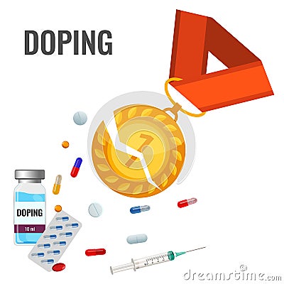 Doping drugs anti-agitative banner with broken gold metal Vector Illustration